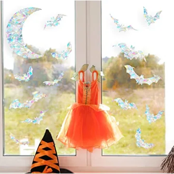 Bat Moon Window Clings Easy to Apply Rainbow Decals