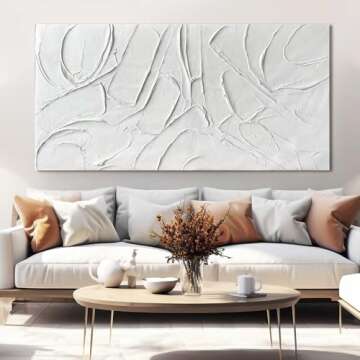 XIANSHOU Home Decor White Abstract Wall Decor Maximalist Artwork Textured Canvas Wall Art Pictures f...