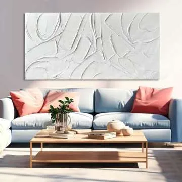 XIANSHOU Home Decor White Abstract Wall Decor Maximalist Artwork Textured Canvas Wall Art Pictures for Living Room Bedroom Home Office Decor 24"x48"