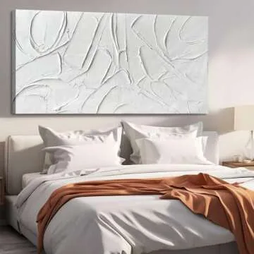 XIANSHOU Home Decor White Abstract Wall Decor Maximalist Artwork Textured Canvas Wall Art Pictures for Living Room Bedroom Home Office Decor 24"x48"