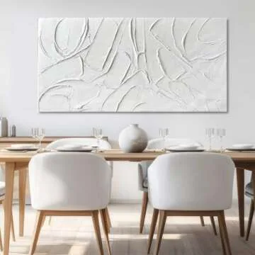 XIANSHOU Home Decor White Abstract Wall Decor Maximalist Artwork Textured Canvas Wall Art Pictures for Living Room Bedroom Home Office Decor 24"x48"