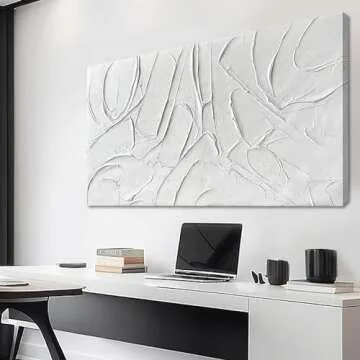 XIANSHOU Home Decor White Abstract Wall Decor Maximalist Artwork Textured Canvas Wall Art Pictures for Living Room Bedroom Home Office Decor 24"x48"
