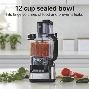 Hamilton Beach Stack & Snap Food Processor and Vegetable Chopper, BPA Free, Stainless Steel Blades, 12 Cup Bowl, 2-Speed 450 Watt Motor, Black (70725A)