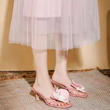 YIYA Summer Pink Flower Mules Kitten Heels for Women
