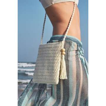 Small Beach Straw Purse For Women: White Straw Bags Crossbody Shoulder Handbags - Raffia Woven Tote Purse For Summer Vacation