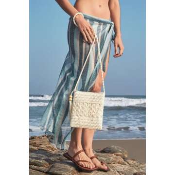 Small Beach Straw Purse For Women: White Straw Bags Crossbody Shoulder Handbags - Raffia Woven Tote Purse For Summer Vacation