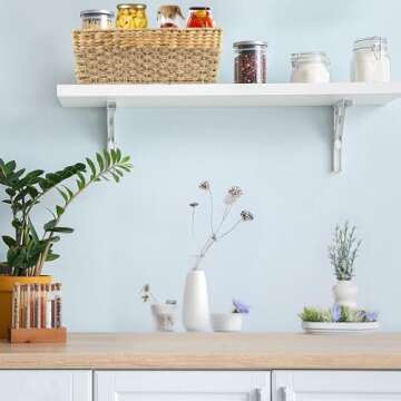 Medium Wicker Baskets for Storage, Natural, Seagrass and Hyacinth Woven Baskets for Décor with Built-In Handles, Rectangular, Shelf Organizing for Bedroom, Bathroom, Medium Size - 15.5x9.5x6.5 in