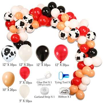 WEIKA Cow Party Decorations Garland Arch Kit, 104 Pcs Red White Cow Print Balloon for Farm Birthday ...