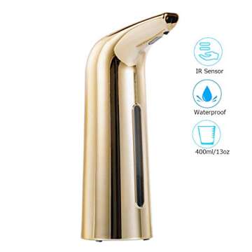 GULICA Automatic Soap Dispenser, Touchless Liquid Soap Dispenser Gold, Soap Dispenser for Kitchen and Bathroom, with Infrared Motion Sensor, Waterproof, 400ml/14oz Shiny Gold