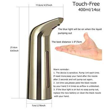 GULICA Automatic Soap Dispenser, Touchless Liquid Soap Dispenser Gold, Soap Dispenser for Kitchen and Bathroom, with Infrared Motion Sensor, Waterproof, 400ml/14oz Shiny Gold