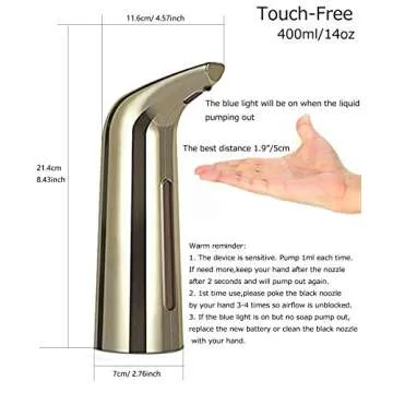GULICA Automatic Soap Dispenser, Touchless Liquid Soap Dispenser Gold, Soap Dispenser for Kitchen and Bathroom, with Infrared Motion Sensor, Waterproof, 400ml/14oz Shiny Gold