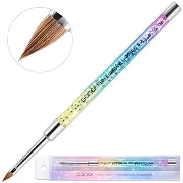 PANA 3D Kolinsky Nail Art Brush - Rainbow Glitter Handle, Size 4 - Acrylic Nail Art Sculpture Brush for Manicures Pedicure Salon Professional or Beginner