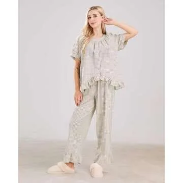 Chic Codcm Womens Gingham Pajama Set for Comfy Living