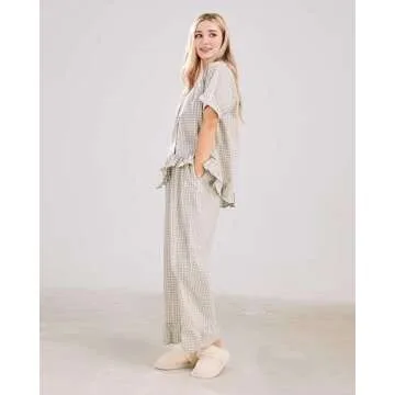 Chic Codcm Womens Gingham Pajama Set for Comfy Living