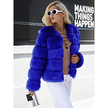 Simplee Women Luxury Winter Warm Fluffy Faux Fur Short Coat Jacket Parka Outwear