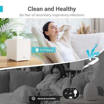 3L Stainless Steel Warm Mist Humidifier with Easy Clean and Warm Steam Function, Healthy Air Mist Humidifiers for Bedroom Living Room, with Sleep Mode and Auto-off Setting