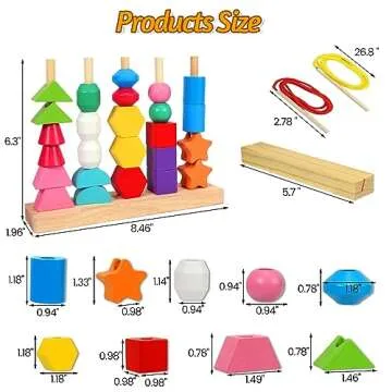 Aoumi Montessori Toys for 2 3 4 Year Old Wooden Shape Matching Game & Lacing Beads Preschool Learning Activities Fine Motor Skills Toys Sorting Stacking Toddler Toys Age 2-4 Boys Girls