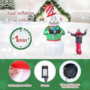 Elegear Christmas Inflatables Outdoor Decorations, 6FT Shivering Snowman Inflatable Built-in LED Lights Christmas Blow Up Yard Decorations Lighted Snowman for Xmas Party Indoor Outdoor Decoration