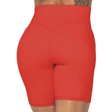 Sunzel No Front Seam Biker Shorts for Women with Pockets, Yoga Workout Gym Bike Shorts with Tummy Control 8" Red Medium