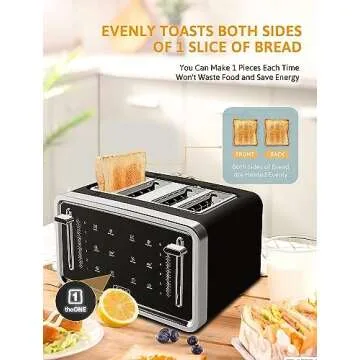 Gevi Toaster 4 Slice,Led Display Touchscreen Bagel Toaster with Dual Control Panels of Bagel/Reheat/Defrost/Cancel/Toasting One Slice/Longer Function,6 Shade Setting