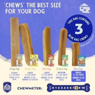 Himalayan Dog Chew Original Yak Cheese Dog Chew, 3 Small Sticks, 1.1 oz, Gluten Free, Healthy Dog Treats, Grain & Lactose Free 100% Natural, Long Lasting Dog Chews for Dogs Under 15 lbs