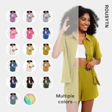 Rousytn Womens Summer Cotton Linen Lounge Set