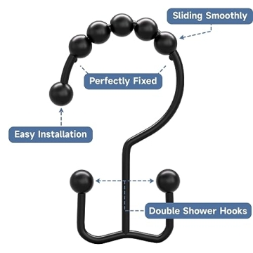 Titanker Black Shower Curtain Hooks for Easy and Elegant Use