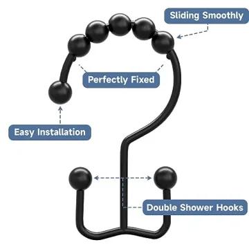 Titanker Black Shower Curtain Hooks for Easy and Elegant Use