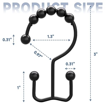 Titanker Black Shower Curtain Hooks for Easy and Elegant Use
