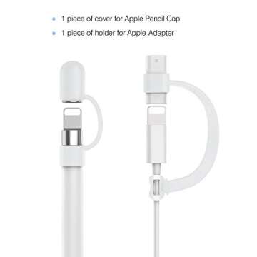 MoKo Pencil Cap Holder Fit Apple Pencil 1st Generation, USB Cable Tether and Pencil Cap, Fit New iPad 10th Generation 2022, iPad 9th/8th/7th/6th Gen, iPad Mini 5,White