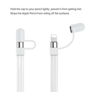 MoKo Pencil Cap Holder Fit Apple Pencil 1st Generation, USB Cable Tether and Pencil Cap, Fit New iPad 10th Generation 2022, iPad 9th/8th/7th/6th Gen, iPad Mini 5,White