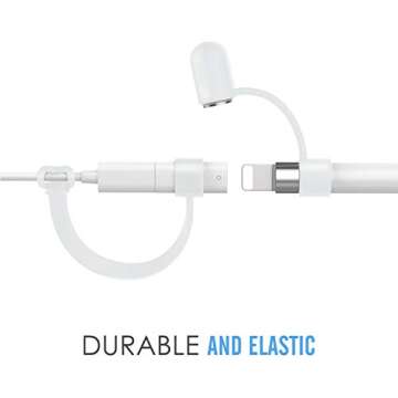 MoKo Pencil Cap Holder Fit Apple Pencil 1st Generation, USB Cable Tether and Pencil Cap, Fit New iPad 10th Generation 2022, iPad 9th/8th/7th/6th Gen, iPad Mini 5,White