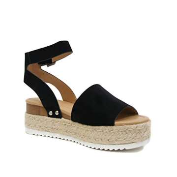 Soda Topic Open Toe Buckle Ankle Strap Espadrilles Flatform Wedge Casual Sandal (Black, us_footwear_size_system, adult, numeric, medium, 8.5)