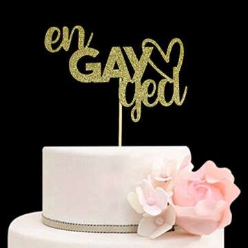 Engayged Cake Topper for Gay Lesbian Engagement Party Decorations, Funny Engaged Cake Toppers, Gold ...