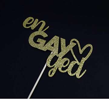 Engayged Cake Topper for Gay Lesbian Engagement Party Decorations, Funny Engaged Cake Toppers, Gold Glitter