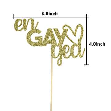 Engayged Cake Topper for Gay Lesbian Engagement Party Decorations, Funny Engaged Cake Toppers, Gold Glitter
