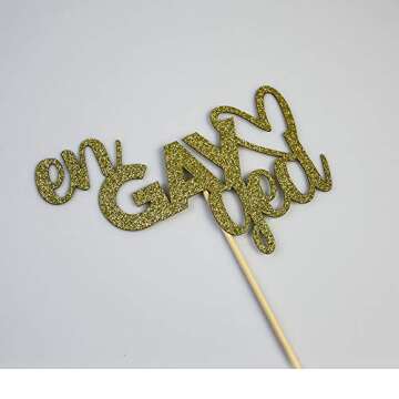 Engayged Cake Topper for Gay Lesbian Engagement Party Decorations, Funny Engaged Cake Toppers, Gold Glitter