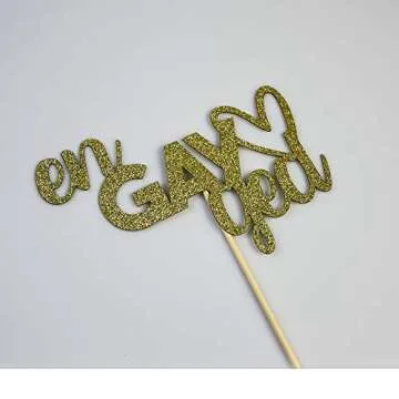 Engayged Cake Topper for Gay Lesbian Engagement Party Decorations, Funny Engaged Cake Toppers, Gold Glitter