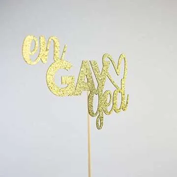 Engayged Cake Topper for Gay Lesbian Engagement Party Decorations, Funny Engaged Cake Toppers, Gold Glitter