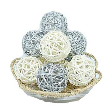 Thailand's Gifts : Natural Small Wicker Balls With Two Tone Color Silver And White For DIY Vase And Bowl Filler Ornament, Decorative Spheres Balls Perfect For Decoration And Party 2-2.5 inch 12 Pcs