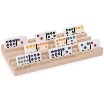 Spin Master Games, Wooden Domino Racks, Set of 4 Trays for Mexican Train Dominoes, Dominoes Games, Classic Game, Kids Game, Adults & Kids Ages 8+