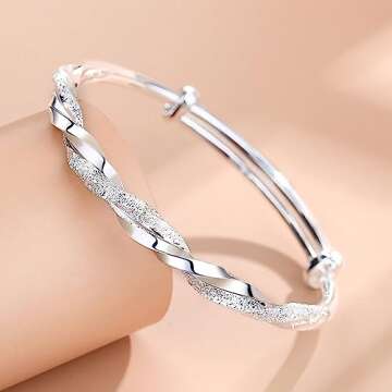 WPPHXY 925 Sterling Silver Women's Adjustable Bangle Bracelet
