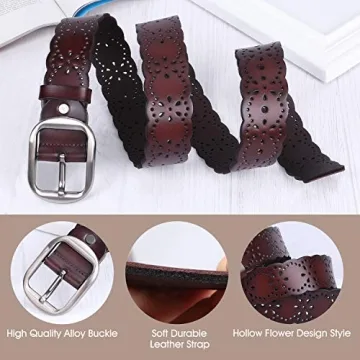 JASGOOD Dark Brown Cowhide Belt for Women