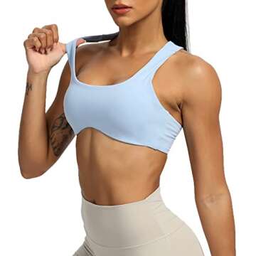 Aoxjox Women's Workout Sports Bras Fitness Backless Padded Define Sculpt Racerback Bra Yoga Crop Tank Top (Light Blue, Small)