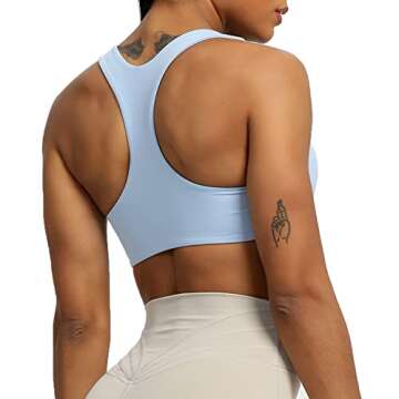 Aoxjox Women's Workout Sports Bras Fitness Backless Padded Define Sculpt Racerback Bra Yoga Crop Tank Top (Light Blue, Small)