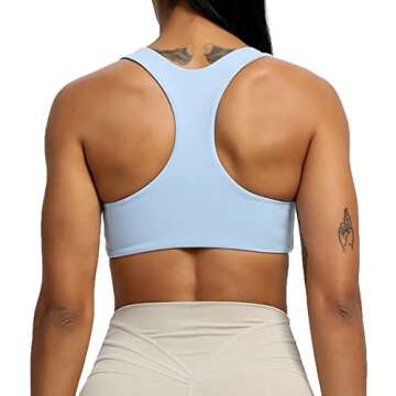 Aoxjox Women's Workout Sports Bras Fitness Backless Padded Define Sculpt Racerback Bra Yoga Crop Tank Top (Light Blue, Small)