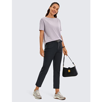 CRZ YOGA Women's High Rise Golf Pants Quick Dry Stretch Casual Straight Leg Dress Work Pants with 5 Pockets Black 26