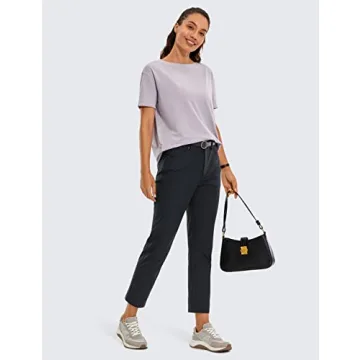 CRZ YOGA Women's High Rise Golf Pants Quick Dry Stretch Casual Straight Leg Dress Work Pants with 5 Pockets Black 26