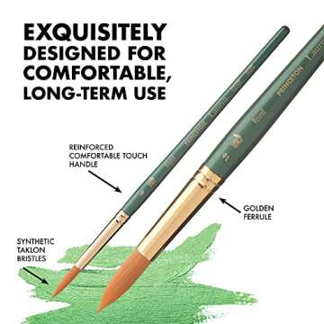 Princeton Artist Brush Co. Lauren Series 4350 - Short Handled Round Size 12 - Single Golden Synthetic Paintbrush for Watercolor and Acrylic Painting