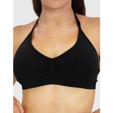 NEWVISISTER NVS Sports Bras for Women Open Back Amplify Halter Bra Adjustable Straps Padded Seamless Workout Crop Tops, Black, Small